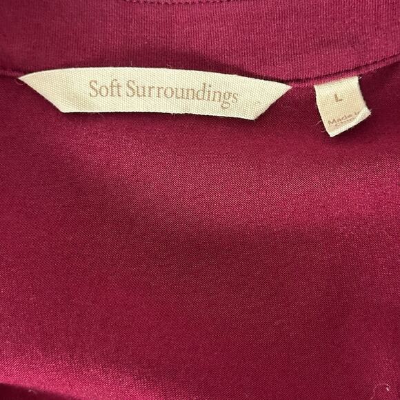 Soft Surroundings Burgundy Collarless Capizzi Top with Sheer Sleeves (L) - Picture 10 of 11